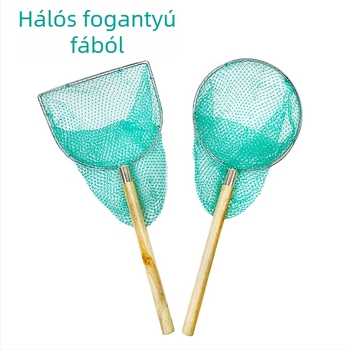 Fából készült merítőháló fogantyúval — ideális éttermeknek és piacoknak; durva szemű háló halak és garnélák számára, tavakhoz