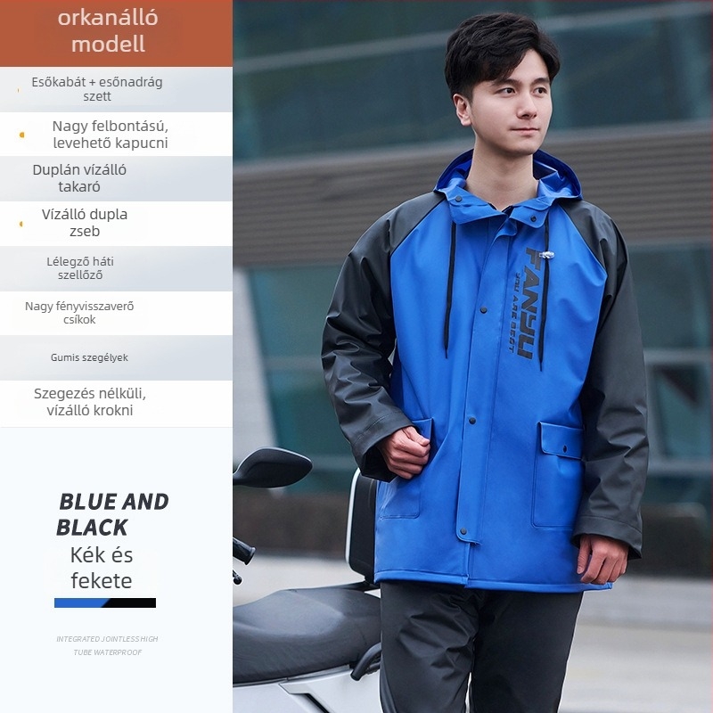 Motorkerékpáros esőkabát és esőnadrág szett - PVC 0,23 mm vastag anyag, testreszabható logó