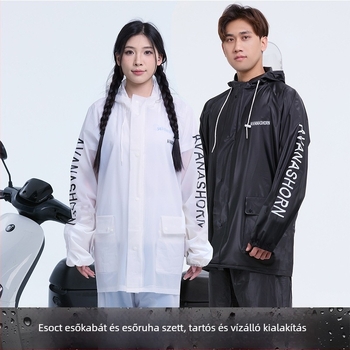 Motorkerékpár esőruha poncsó szett: elválasztott esőkabát és esőnadrág, PVC anyag, felnőtt, 1 személy