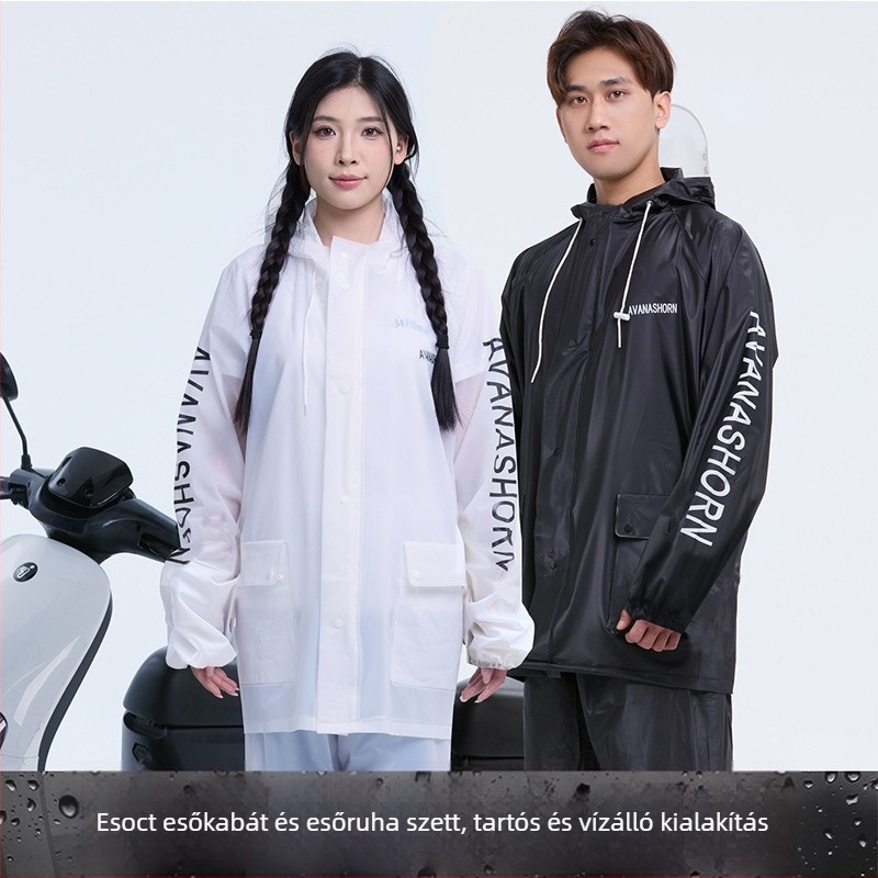 Motorkerékpár esőruha poncsó szett: elválasztott esőkabát és esőnadrág, PVC anyag, felnőtt, 1 személy