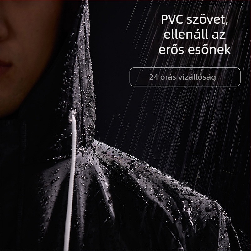 Motorkerékpár esőruha poncsó szett: elválasztott esőkabát és esőnadrág, PVC anyag, felnőtt, 1 személy