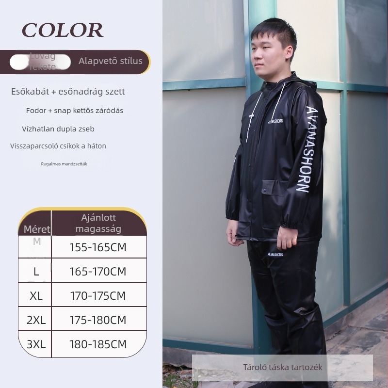 Motorkerékpár esőruha poncsó szett: elválasztott esőkabát és esőnadrág, PVC anyag, felnőtt, 1 személy