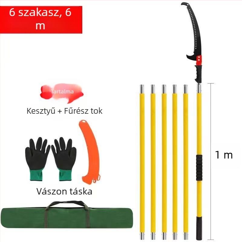 Üvegszálas nyélű gallyvágó fűrész magas ágakhoz