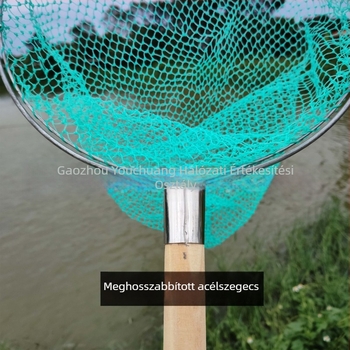 Dupla keretes horgász háló fa nyéllel, durva szemű, nem zsugorodik