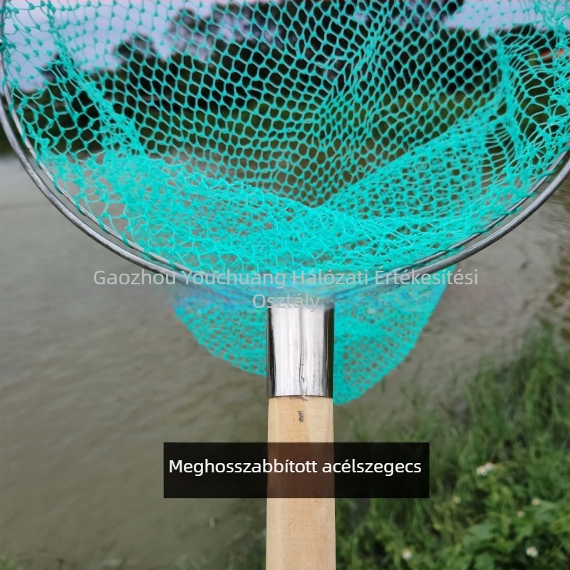 Dupla keretes horgász háló fa nyéllel, durva szemű, nem zsugorodik