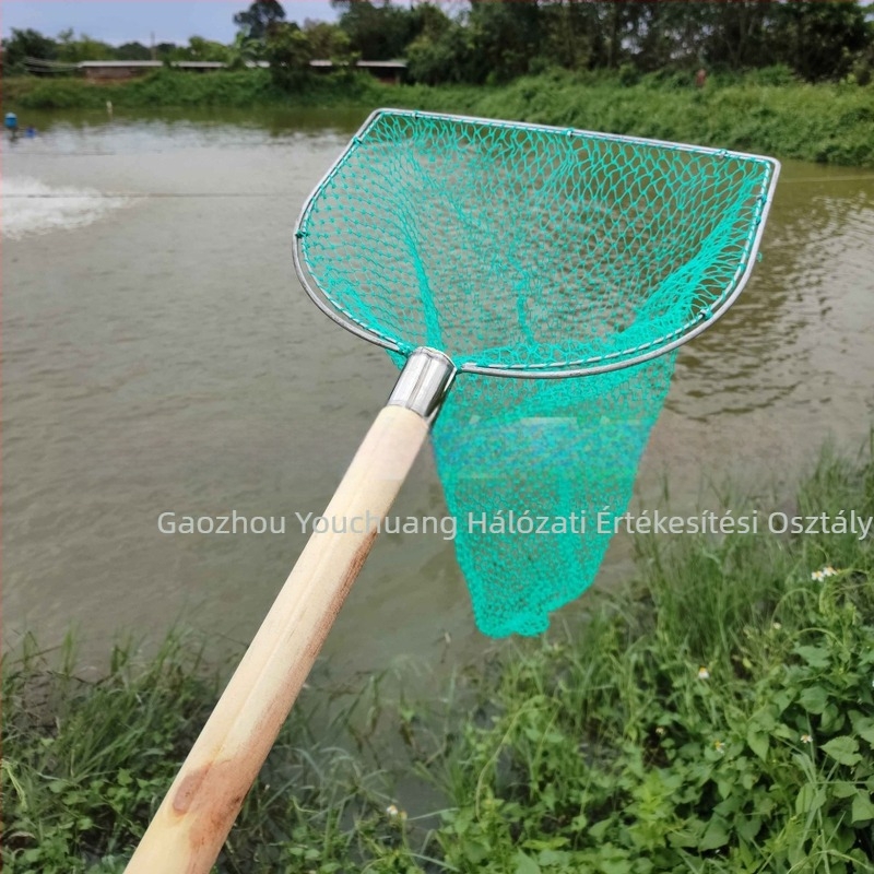 Dupla keretes horgász háló fa nyéllel, durva szemű, nem zsugorodik