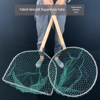 Fa fogantyújú horgász háló vasgyűrűvel, hatszálas dróthálóból