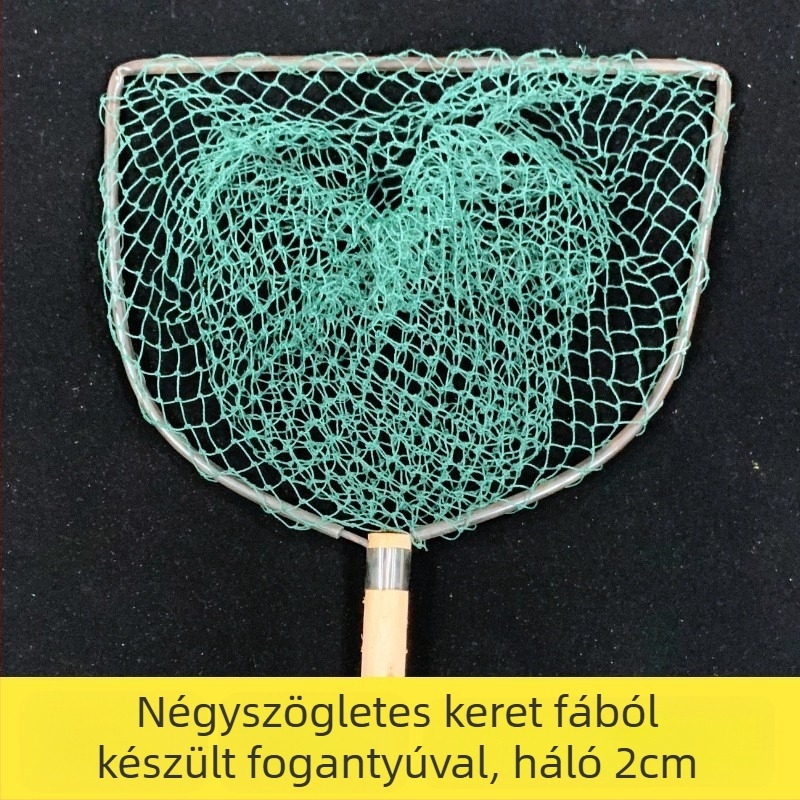 Fa fogantyújú horgász háló vasgyűrűvel, hatszálas dróthálóból