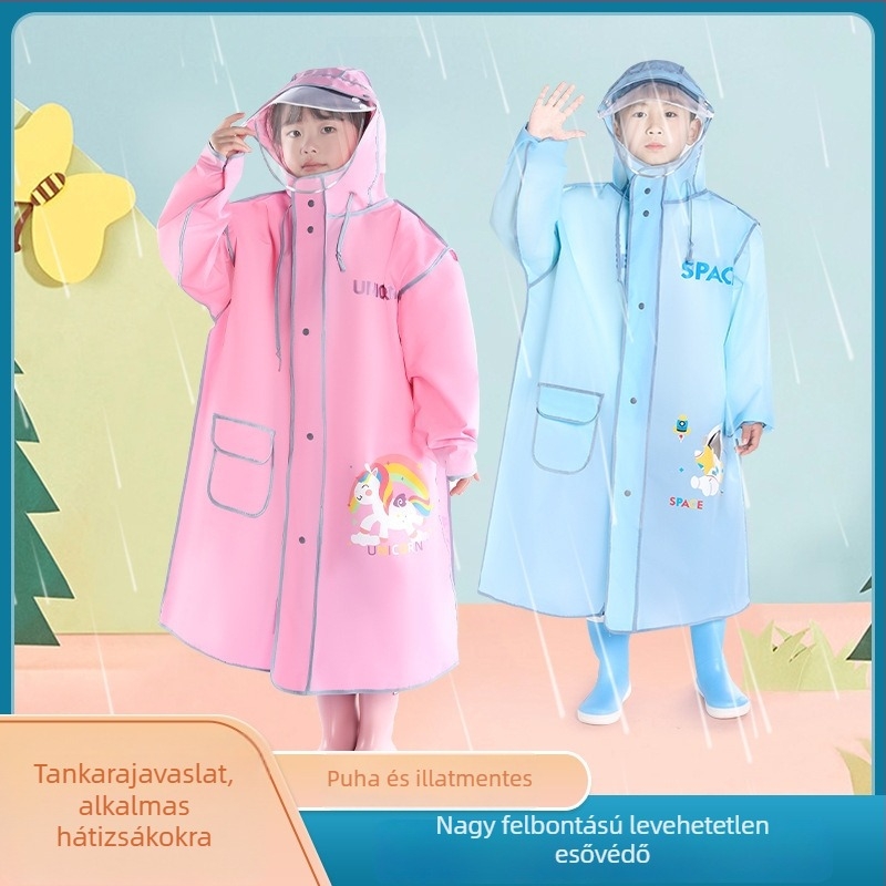 Gyerekeknek szóló esőponcsó karikatúra stílusban, hátizsák számára (Karikatúra stílus • EVA anyag • 205 g • alkalmas gyermekeknek)