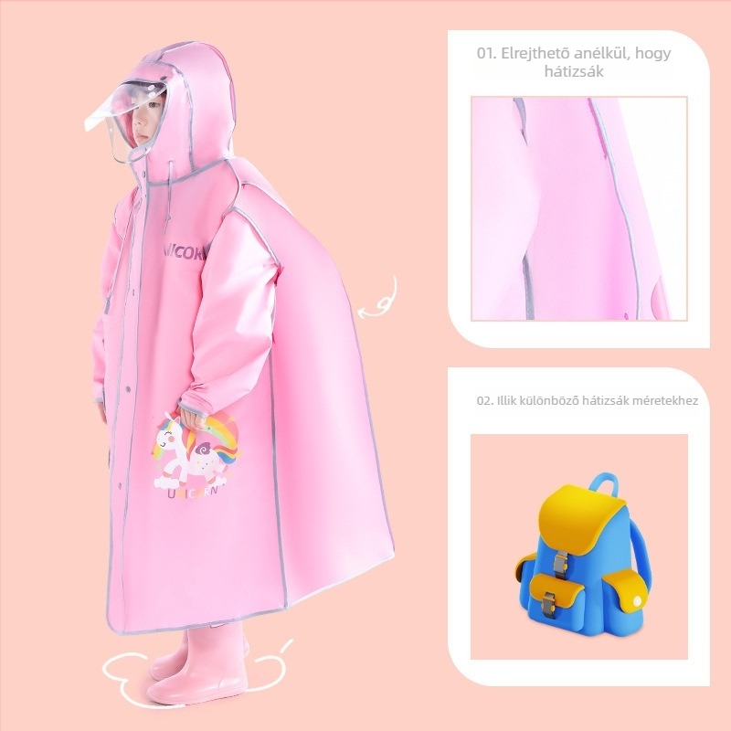 Gyerekeknek szóló esőponcsó karikatúra stílusban, hátizsák számára (Karikatúra stílus • EVA anyag • 205 g • alkalmas gyermekeknek)