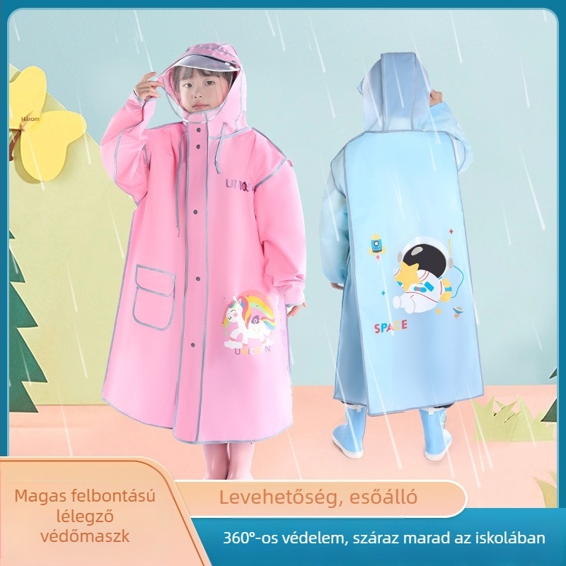 Gyerekeknek szóló esőponcsó karikatúra stílusban, hátizsák számára (Karikatúra stílus • EVA anyag • 205 g • alkalmas gyermekeknek)