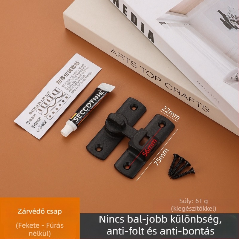 Ajtózár cinkötvözetből, A típusú csap, Univerzális zár, Elektroplakált felület, 90°/180° szögek