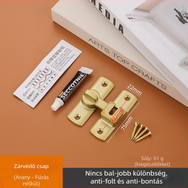 Ajtózár cinkötvözetből, A típusú csap, Univerzális zár, Elektroplakált felület, 90°/180° szögek