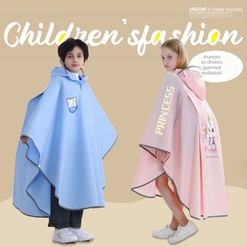 Gyerek esőponcho, teljes testet fedő vízálló EVA anyagból, rajzfilm-stílusú, iskolába járó gyermekeknek hátizsákkal