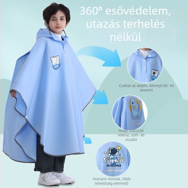 Gyerek esőponcho, teljes testet fedő vízálló EVA anyagból, rajzfilm-stílusú, iskolába járó gyermekeknek hátizsákkal