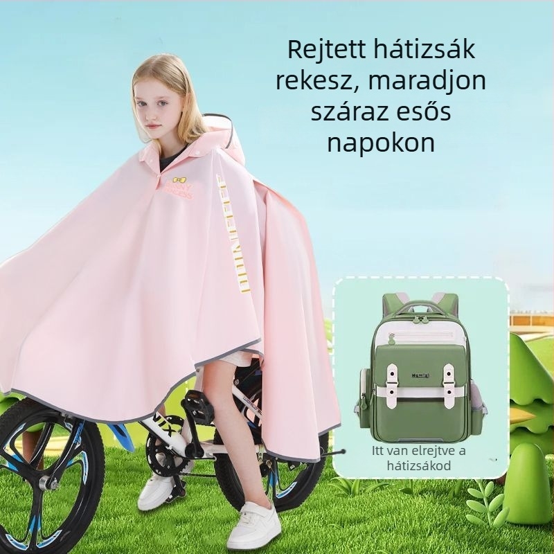 Gyerek esőponcho, teljes testet fedő vízálló EVA anyagból, rajzfilm-stílusú, iskolába járó gyermekeknek hátizsákkal