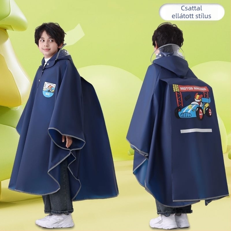 Gyerek esőponcho, teljes testet fedő vízálló EVA anyagból, rajzfilm-stílusú, iskolába járó gyermekeknek hátizsákkal