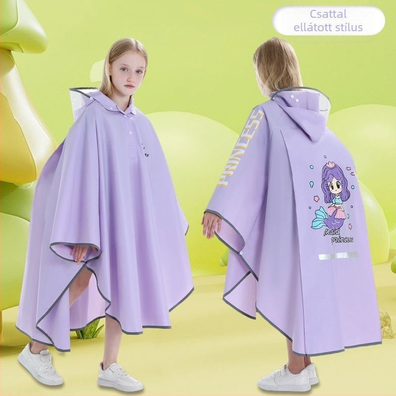 Gyerek esőponcho, teljes testet fedő vízálló EVA anyagból, rajzfilm-stílusú, iskolába járó gyermekeknek hátizsákkal