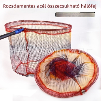Színes gumírozott hálófej, 40 cm, összecsukható rozsdamentes acél keret, horgászfelszerelés