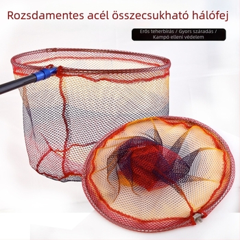 Színes gumírozott hálófej, 40 cm, összecsukható rozsdamentes acél keret, horgászfelszerelés