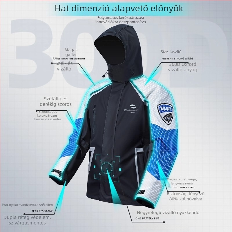 Motorkerékpár osztott esőponcsó – mindennel egyben vízálló öltözet felnőtteknek, 1 vezető, Chunya textil, 0.23 mm anyagvastagság, PU ragasztó réteg, testreszabás elérhető