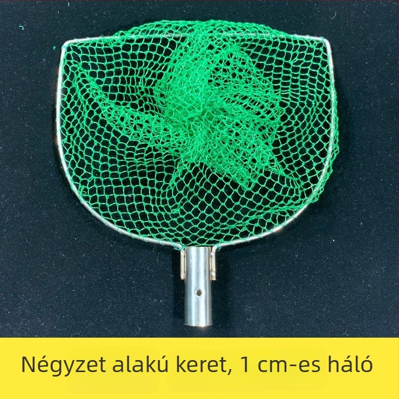 Rozsdamentes acélból készült erős kettős szálú dróttal, apró szemű háló és nyelet
