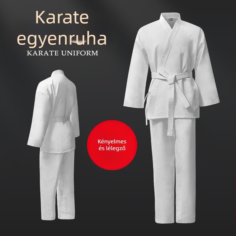 Csíkos karate egyenruhák felnőtteknek és gyerekeknek, Taekwondo edzésruha, pamut-poliészter anyag 20% poliészter