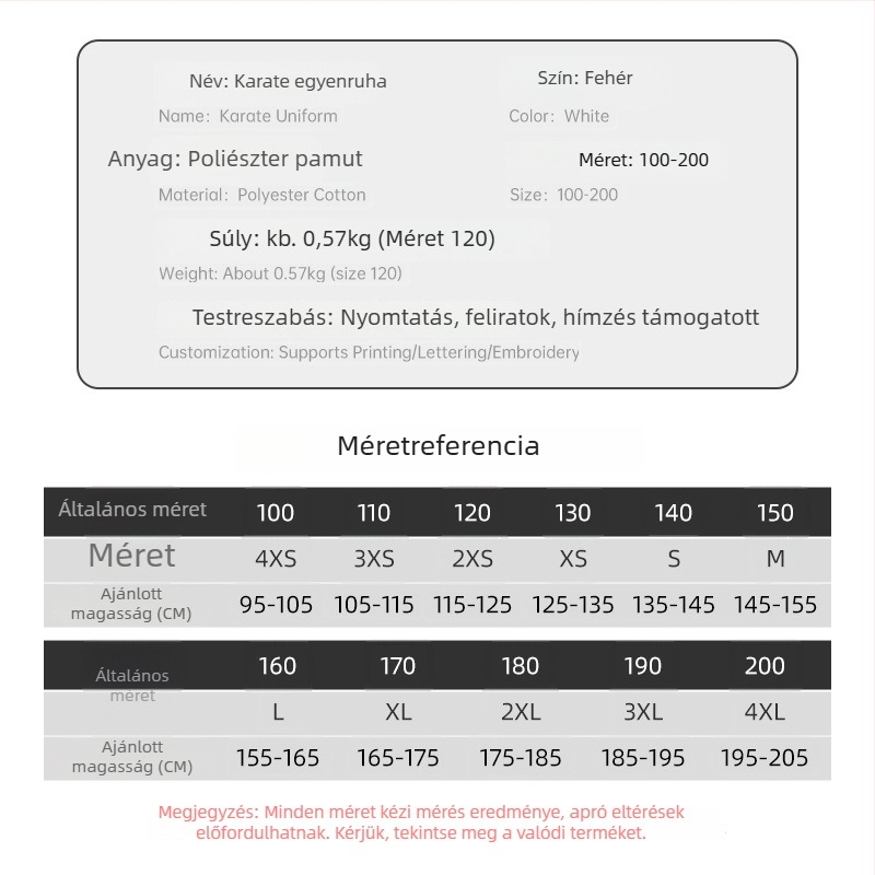Csíkos karate egyenruhák felnőtteknek és gyerekeknek, Taekwondo edzésruha, pamut-poliészter anyag 20% poliészter
