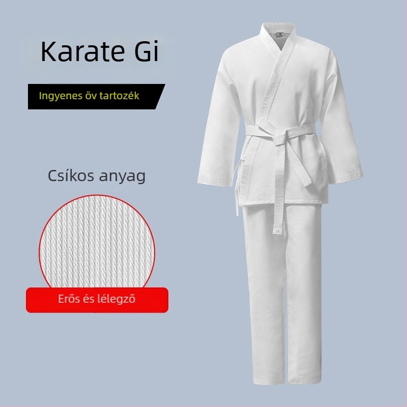 Csíkos karate egyenruhák felnőtteknek és gyerekeknek, Taekwondo edzésruha, pamut-poliészter anyag 20% poliészter