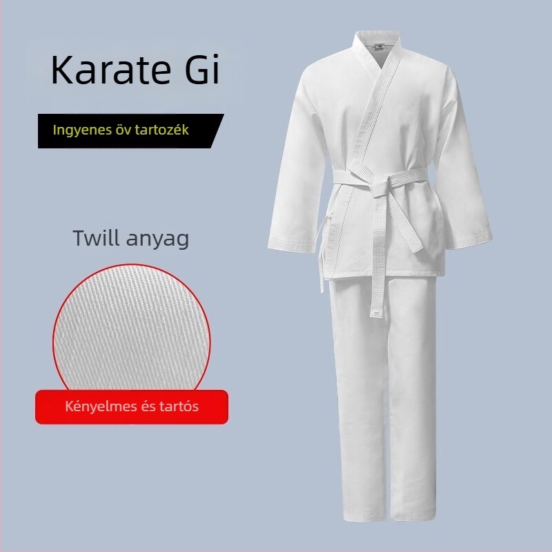 Csíkos karate egyenruhák felnőtteknek és gyerekeknek, Taekwondo edzésruha, pamut-poliészter anyag 20% poliészter