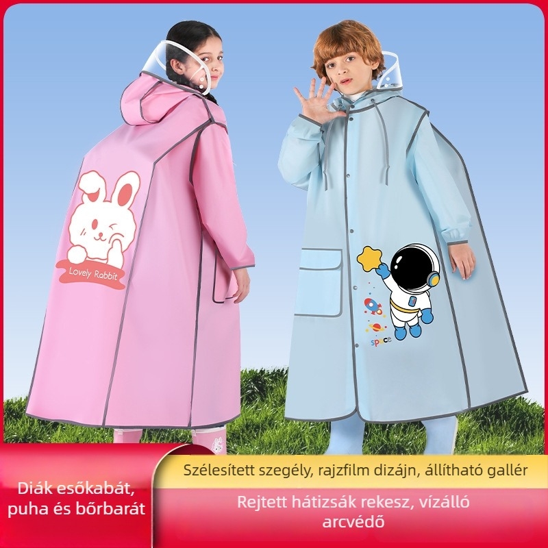 Iskolába járó gyerekeknek készült hosszú esőkabát, fiúknak és lányoknak, tág hely az iskolatáskáknak