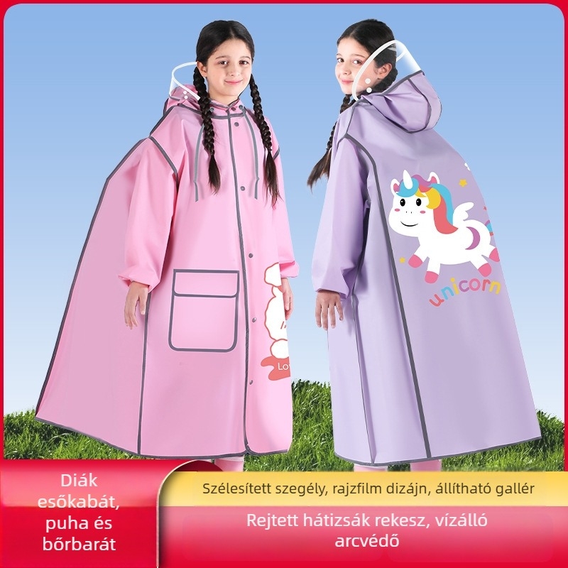 Iskolába járó gyerekeknek készült hosszú esőkabát, fiúknak és lányoknak, tág hely az iskolatáskáknak