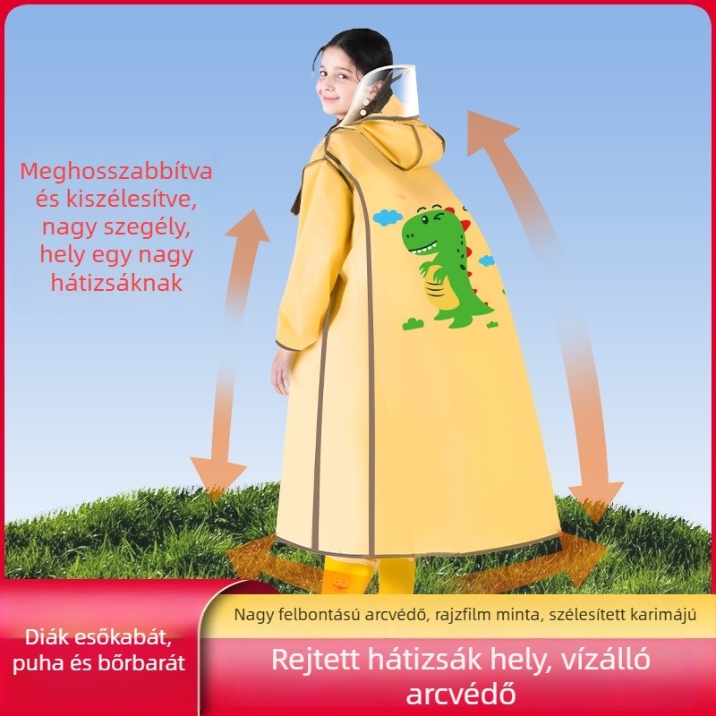 Iskolába járó gyerekeknek készült hosszú esőkabát, fiúknak és lányoknak, tág hely az iskolatáskáknak