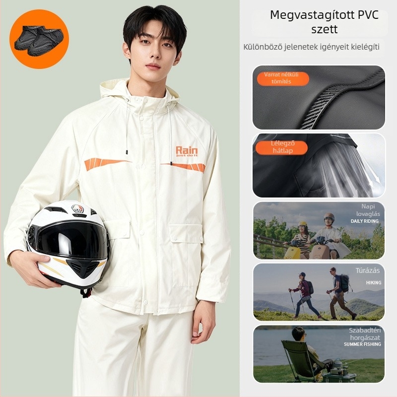 PVC teljes testű motorkerékpáros esőruha készlet – kabát és nadrág, felnőtteknek, különálló készlet, közepes vastagságú, élelmiszer-kiszállítók számára