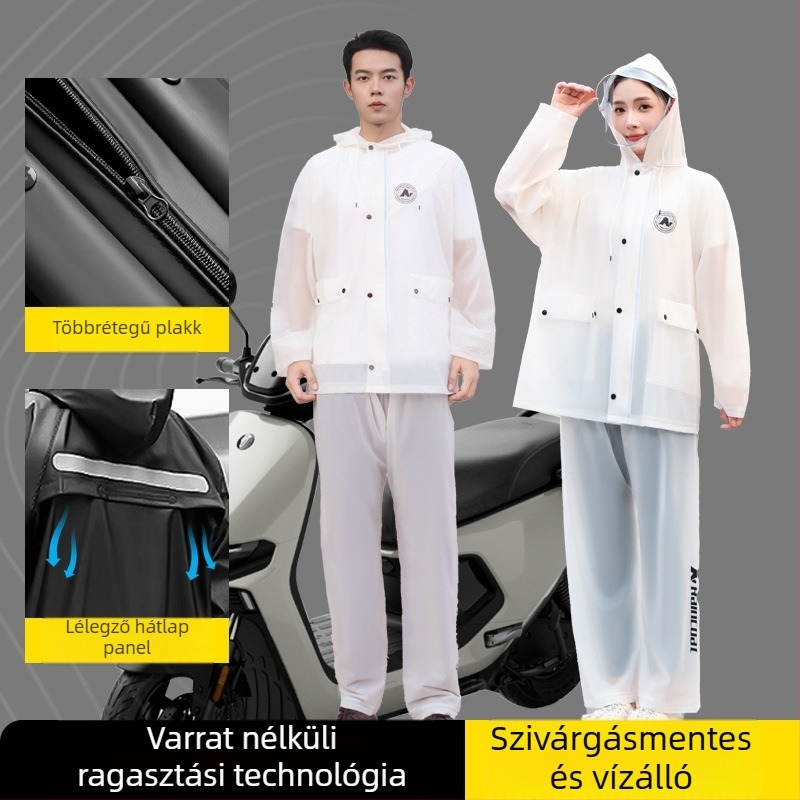 PVC teljes testű motorkerékpáros esőruha készlet – kabát és nadrág, felnőtteknek, különálló készlet, közepes vastagságú, élelmiszer-kiszállítók számára