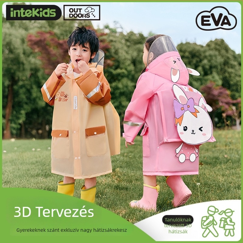 Gyerek esőponcho 3D hátizsákkal, EVA anyagból, normál vastagságú, PE ragasztó a vízállóságért