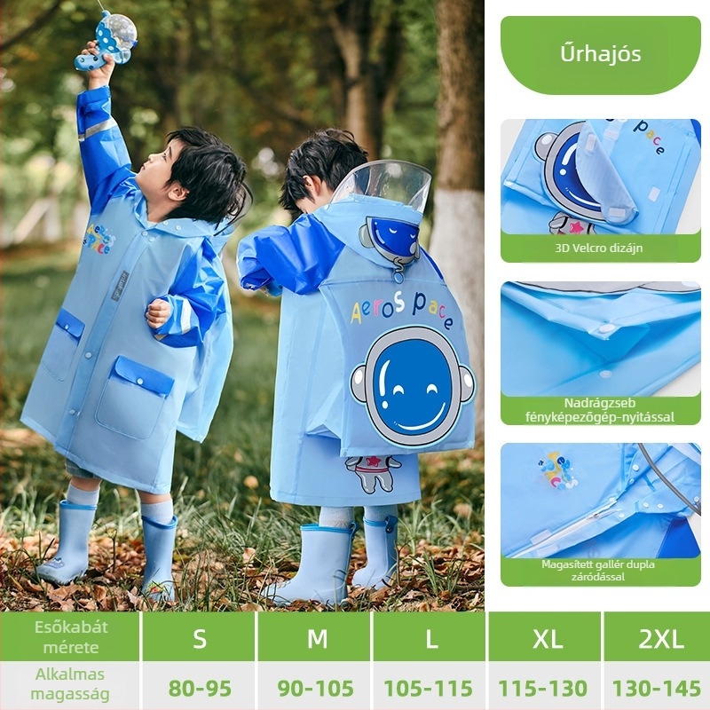 Gyerek esőponcho 3D hátizsákkal, EVA anyagból, normál vastagságú, PE ragasztó a vízállóságért