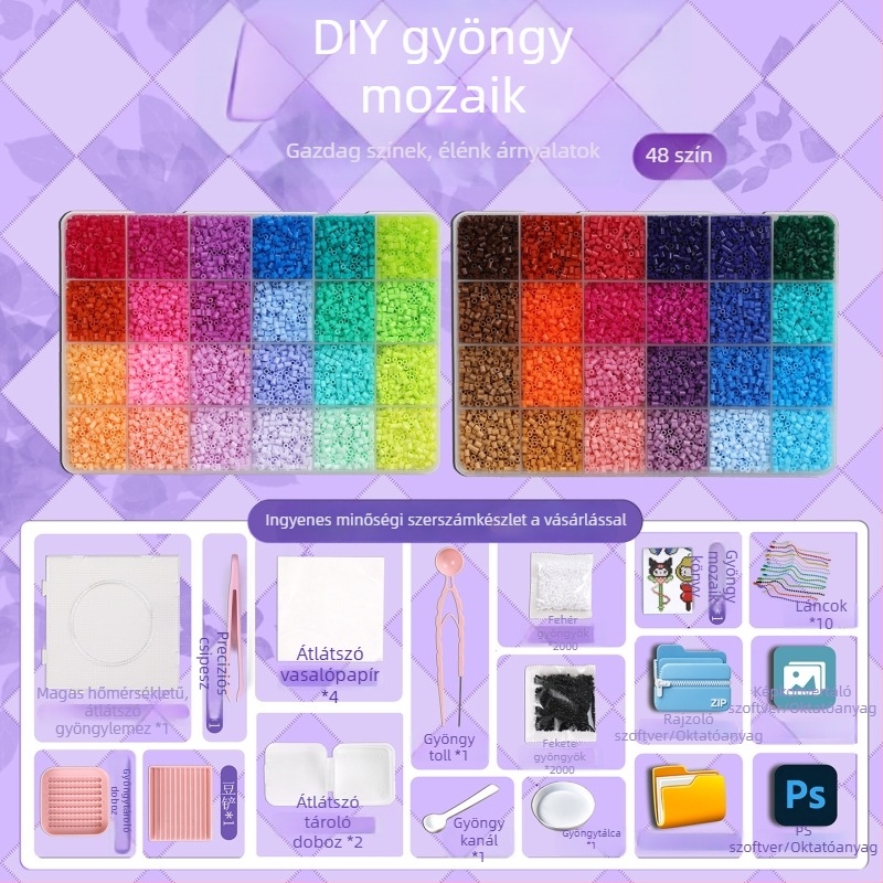 Teljes 2,6 mm-es 3D gyöngy készlet eszközökkel, dobozos DIY készlet és gyöngyanyag csomag