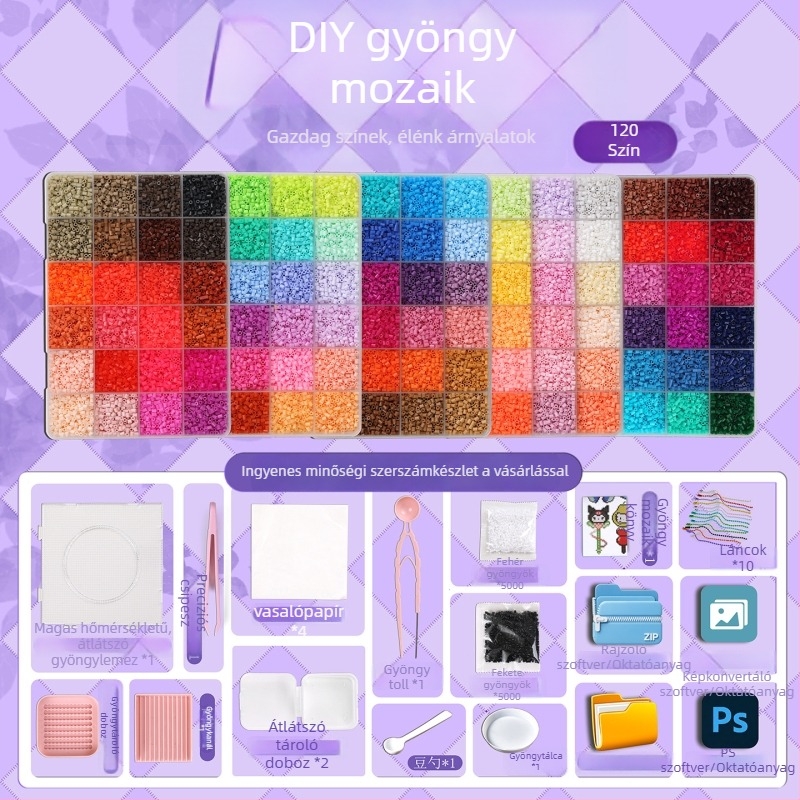 Teljes 2,6 mm-es 3D gyöngy készlet eszközökkel, dobozos DIY készlet és gyöngyanyag csomag