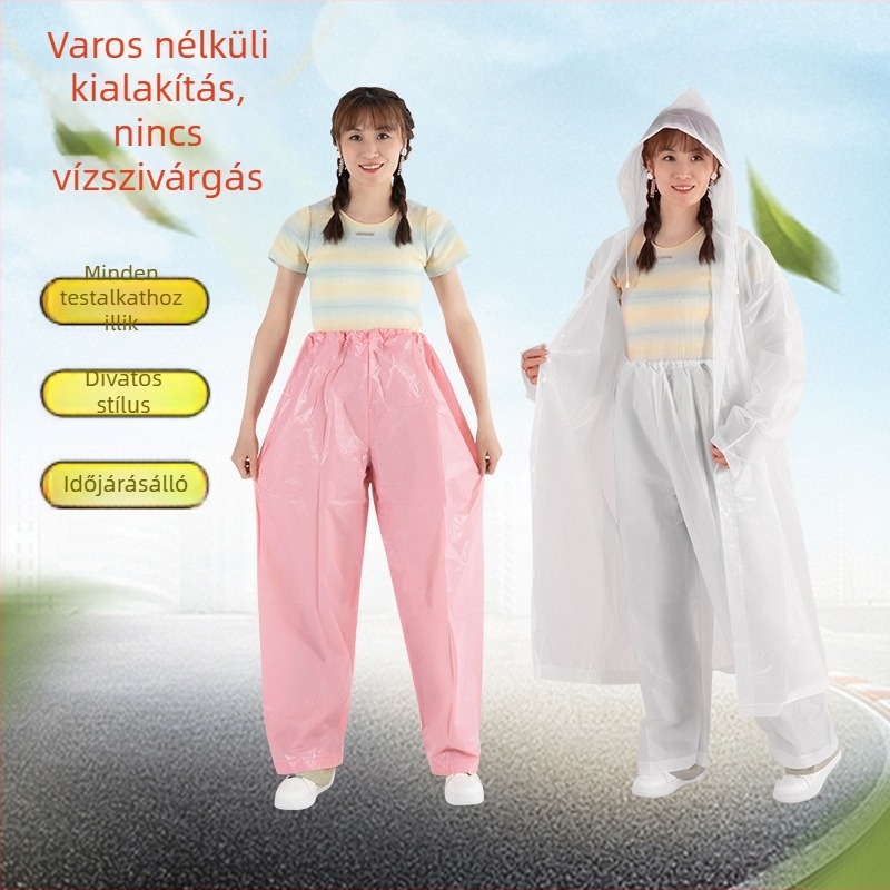 EVA eső nadrág és esőkabát, vastított, újrahasználható, uniszex, túrázásra és raftingra, poncho felosztott típusú nagy esőkhöz