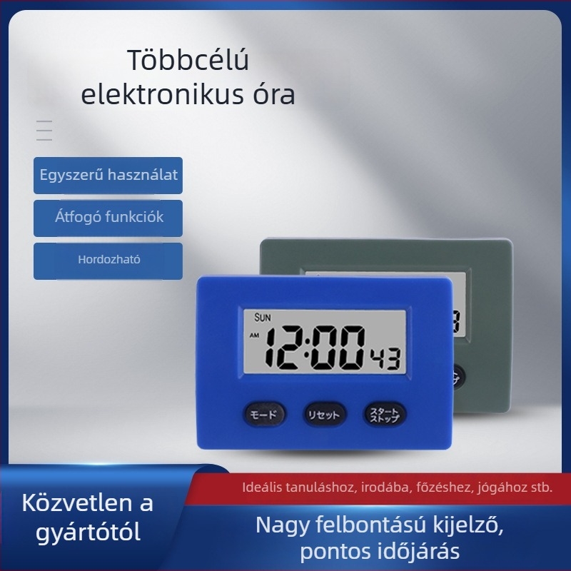 Elektronikus időzítő LCD kijelzővel, akkumulátorról működő, műanyag tokozású, kronográf funkcióval, konyhához és tanuláshoz