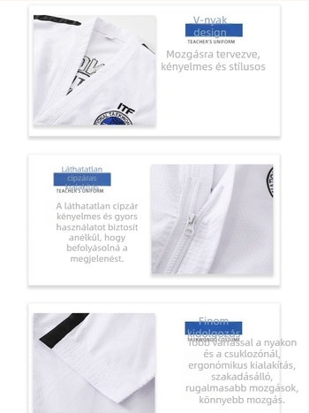 Taekwondo verseny edzőruha, uniszex, poliészter anyag belső pamut bélés, 100% poliészter
