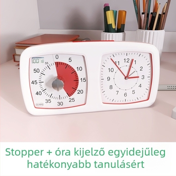 Diákok számára csendes időzítő-óra ébresztővel, 2 az 1-ben Gear Clock, kvarc működés, LED kijelző analóg és digitális, akkumulátoros működés, téglalap alakú, tanuláshoz és irodába