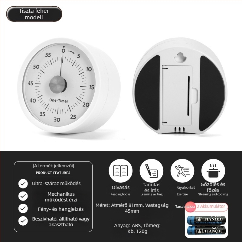 Diákok számára csendes időzítő-óra ébresztővel, 2 az 1-ben Gear Clock, kvarc működés, LED kijelző analóg és digitális, akkumulátoros működés, téglalap alakú, tanuláshoz és irodába