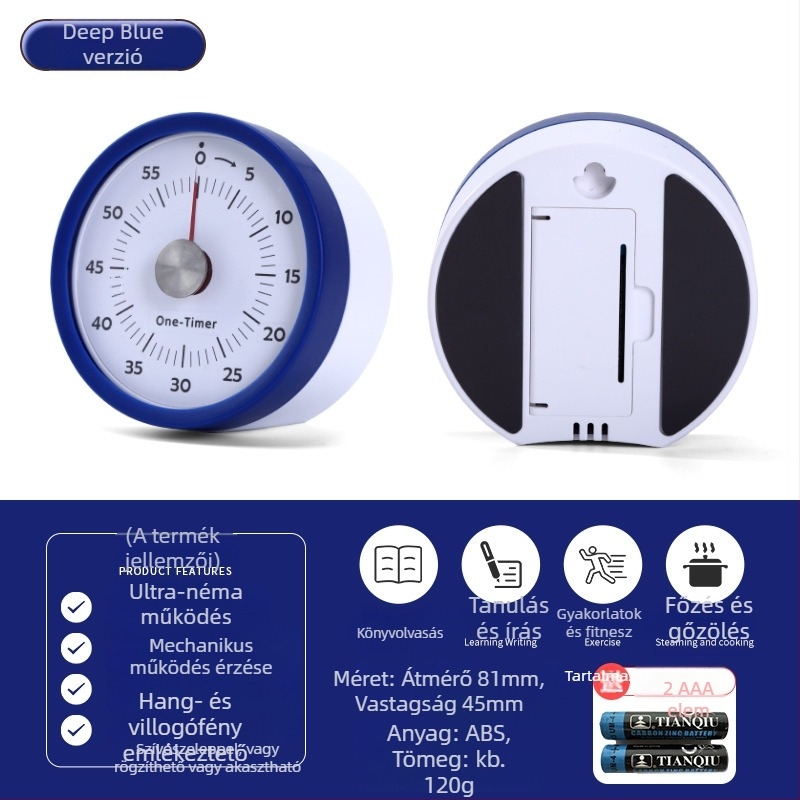 Diákok számára csendes időzítő-óra ébresztővel, 2 az 1-ben Gear Clock, kvarc működés, LED kijelző analóg és digitális, akkumulátoros működés, téglalap alakú, tanuláshoz és irodába