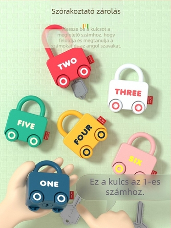 Oktató rejtvényzáras játék autó formájú kulcsokkal 0–3 éveseknek, műanyagból, záró mechanizmus, Kong Ming/Luban lock, DIY-barát