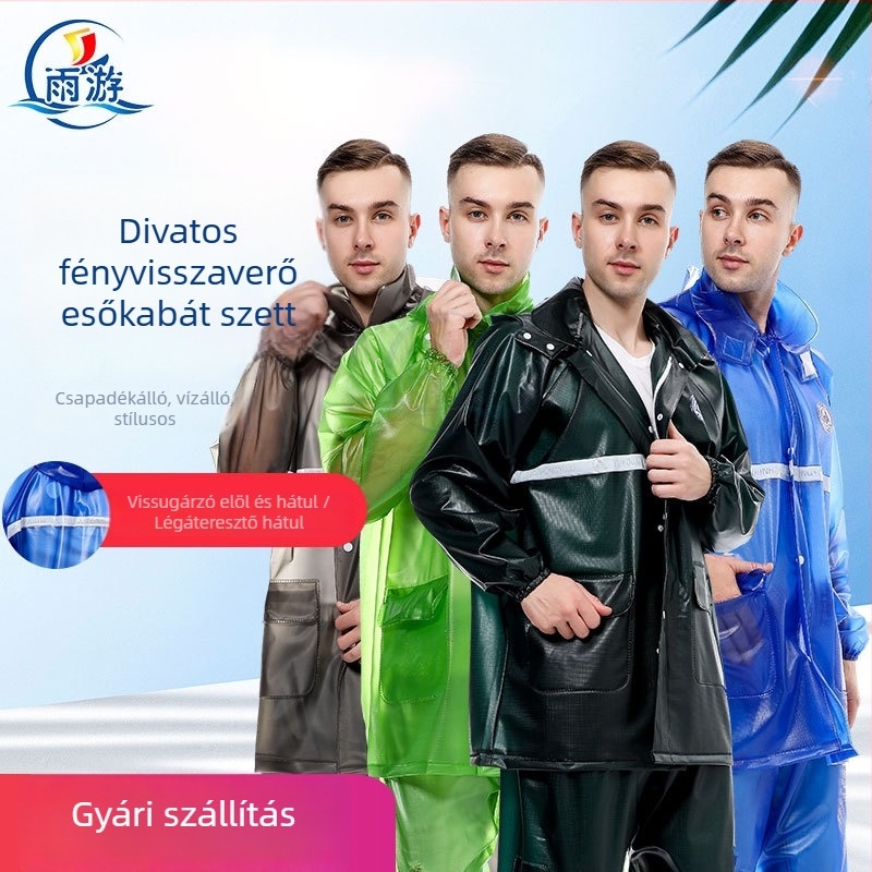 Split esőkabát PVC anyagból, 32 vastagságú, PVC ragasztó vízálló réteg, felnőtteknek