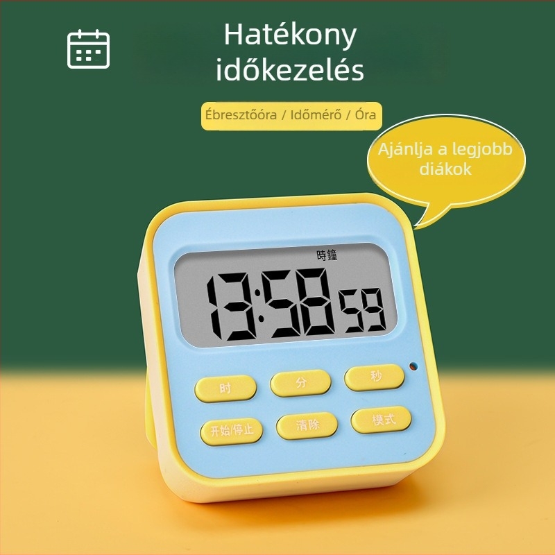 Elektronikus visszaszámláló időzítő ébresztővel tanuláshoz, LCD kijelző, műanyag ház, akkumulátoros működés