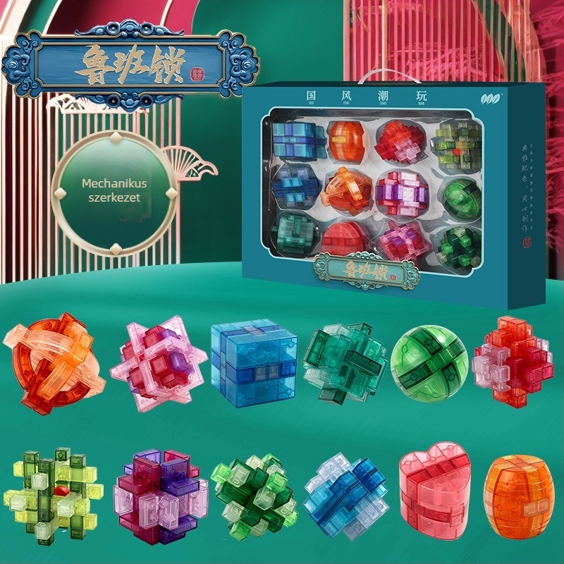Kong Ming Lock / Luban Lock – műanyag puzzleblokkok nyitási funkcióval, 4–6 éveseknek, Shantou, Guangdong