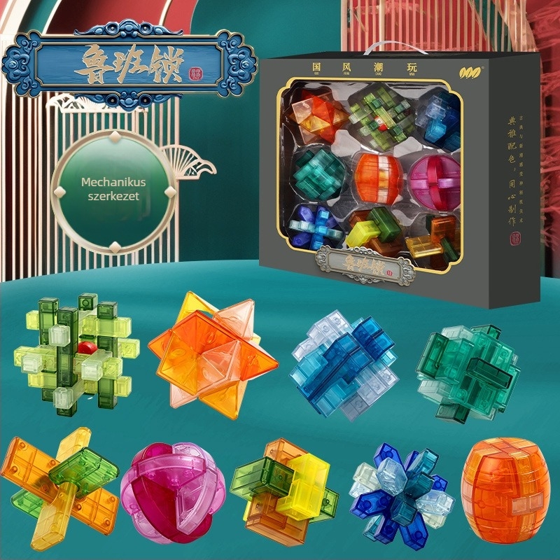 Kong Ming Lock / Luban Lock – műanyag puzzleblokkok nyitási funkcióval, 4–6 éveseknek, Shantou, Guangdong